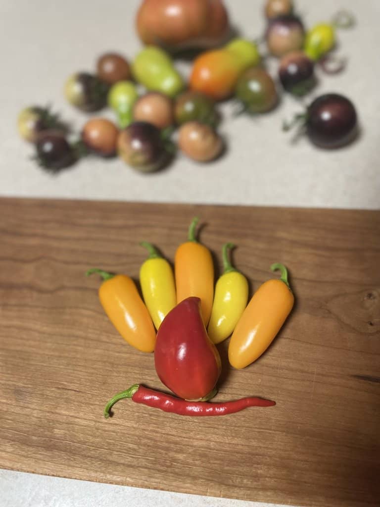 peppers arranged in an artistic way to look like a bird. Enjoy life!