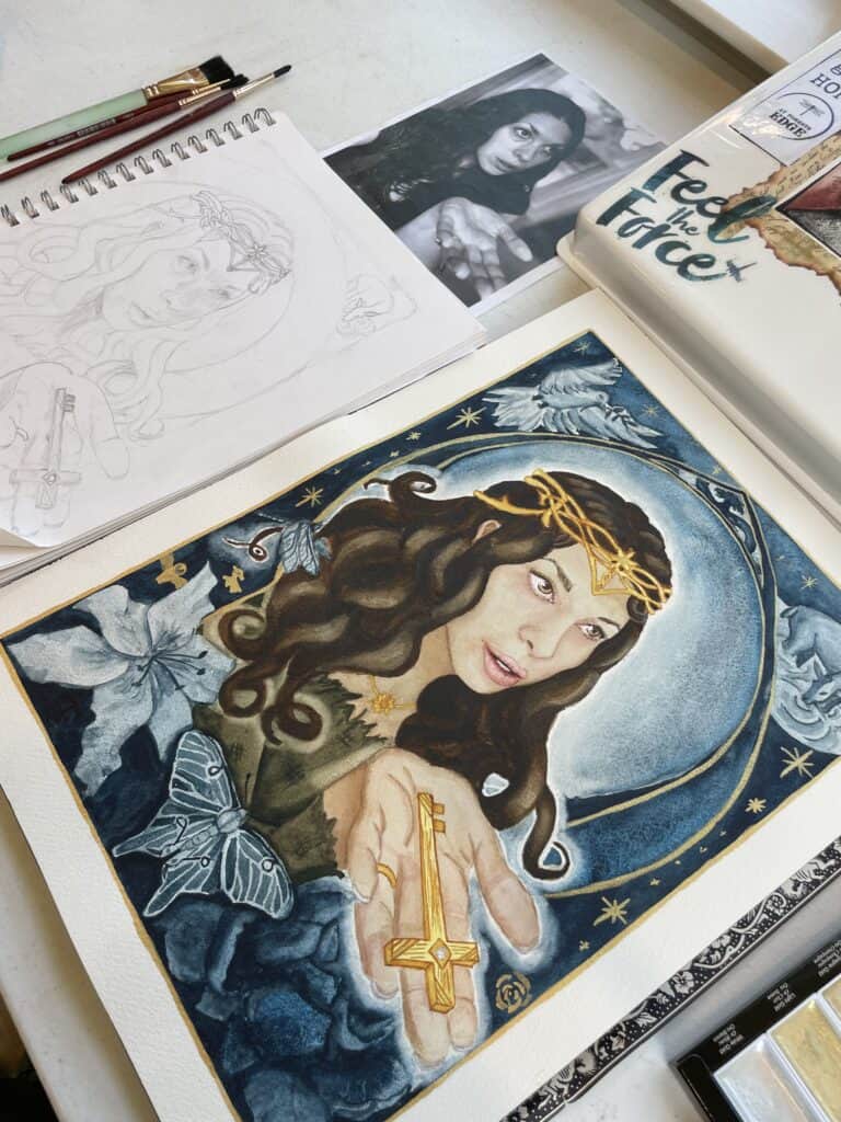 Self-portrait to share my story painting, drawing and photograph Ri Alfirin Crown Immortal Crown of Life, Raeanna Tilly Watercolor Artist