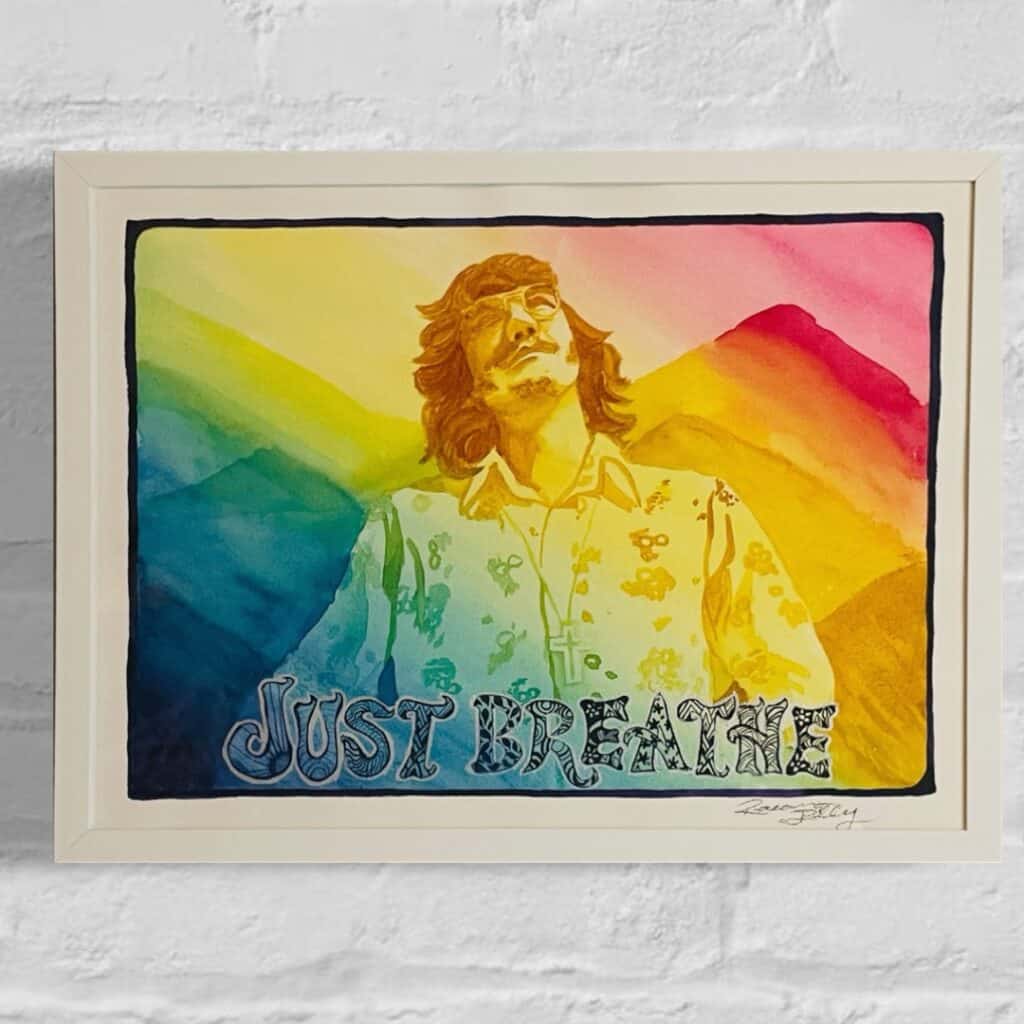 just breathe original watercolor painting in a classic white frame to contribute to rebuilding efforts in western north carolina after hurricane helene