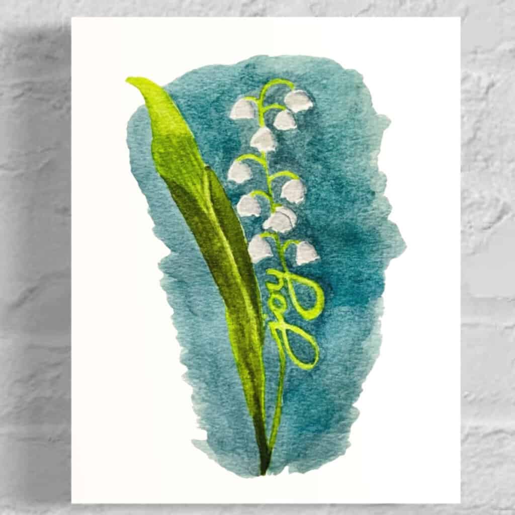 Joy Lily of the Valley Flowers of the Spirit Collection by Raeanna Tilly the Artist of Hope, watercolor art, floral art, scripture art