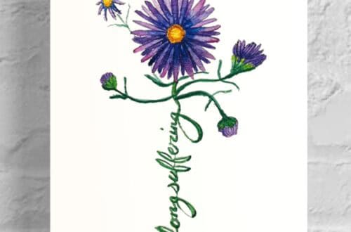 longsuffering aster Flowers of the Spirit Collection by Raeanna Tilly the Artist of Hope, watercolor art, floral art, scripture art