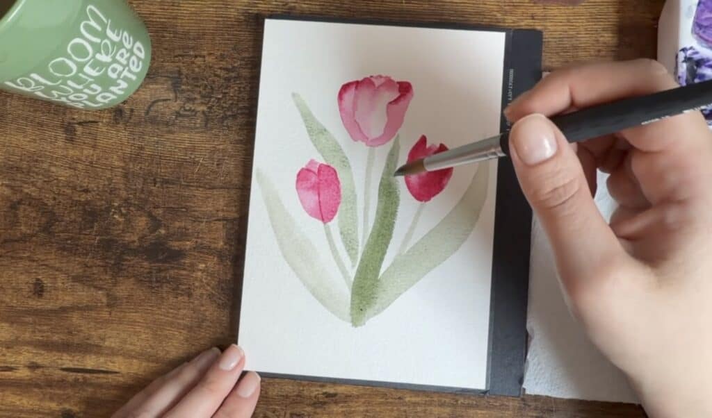 Painting green stems and leaves