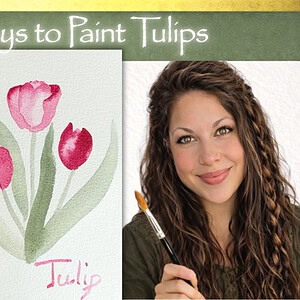 easy watercolor tulip painting tutorial for reluctant artists only using 3 colors, loose and easy, 3 different techniques
