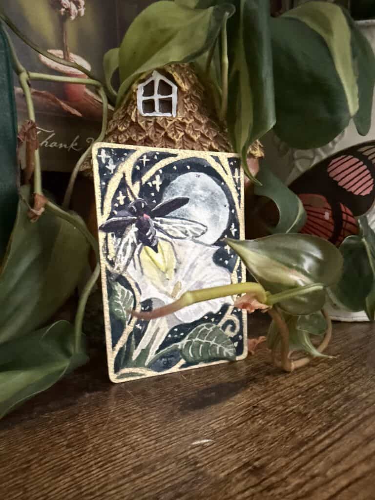 firefly and moonflower ACEO Watercolor Miniatures Raeanna Tilly Art Nouveau