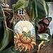 grasshopper & sunflower gilded in sunight Art Nouveau Watercolor ACEO Raeanna Tilly