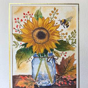 Sunflower in a mason jar bumble bee fall painting