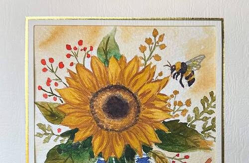 Sunflower in a mason jar bumble bee fall painting