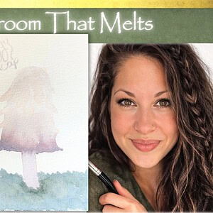 shaggy inkcap mushroom watercolor tutorial for beginners, easy 3 color